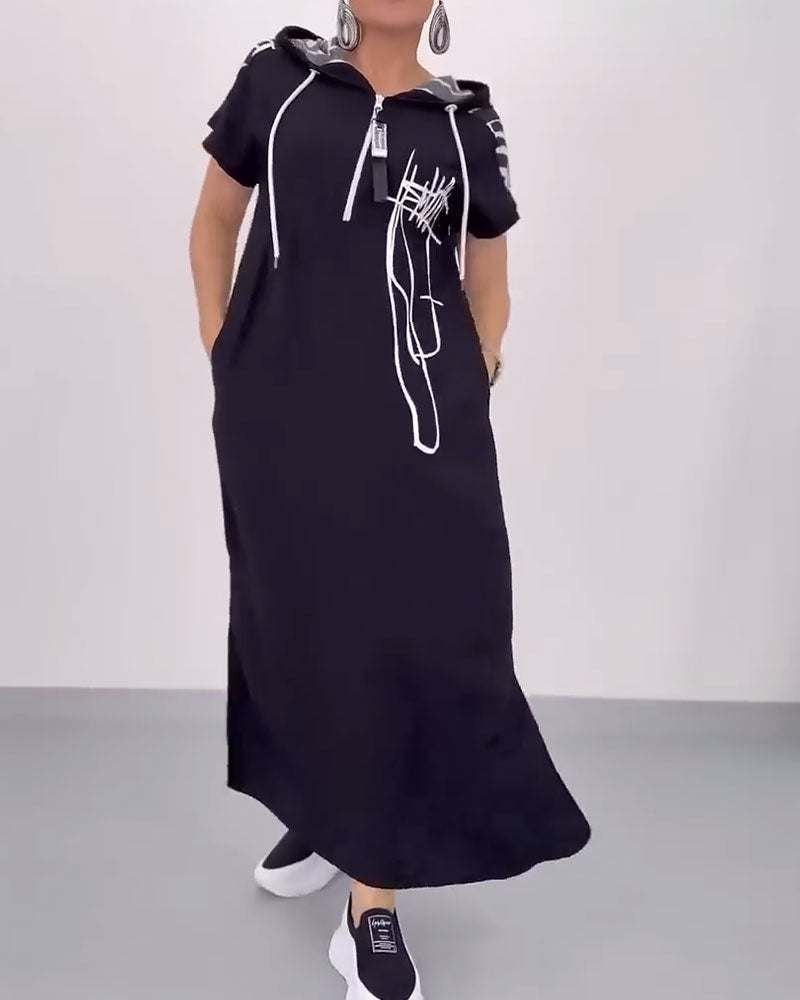 Robe Fermeture Éclair Mi-longue Lâche Contrastée
