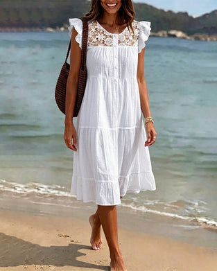 Robe Manche Volantée Dentelle Patchwork