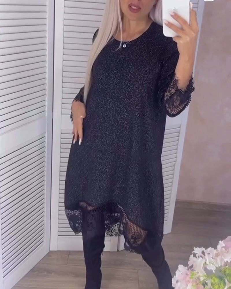 Robe patchwork en dentelle de couleur unie
