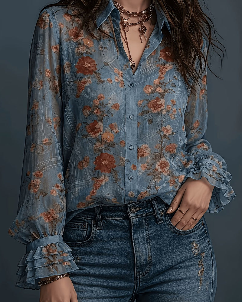 Blouse Florale Volant Revers