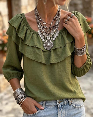 Blouse Double Couche Volant Manche Trois Quarts