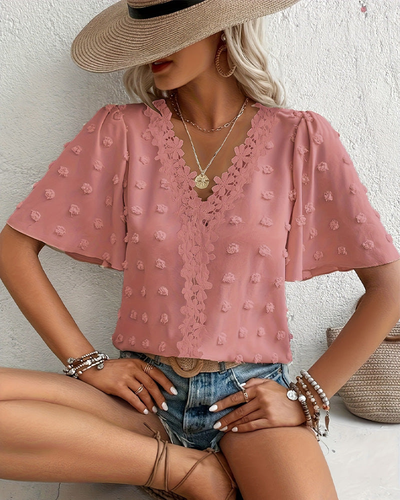 Blouse Jacquard Assemblée Manche Volant