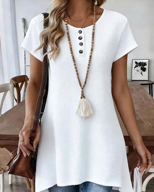 T-Shirt Gaufré Col Henley Midi