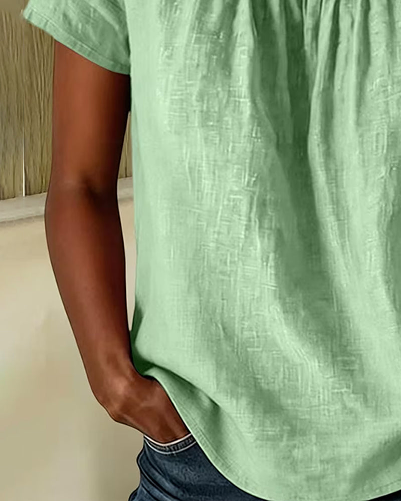 Blouse Col Carré Froncé Manche Courte