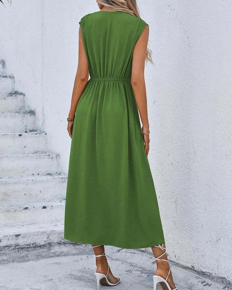 Robe Unie Taille Cintrée Nœud