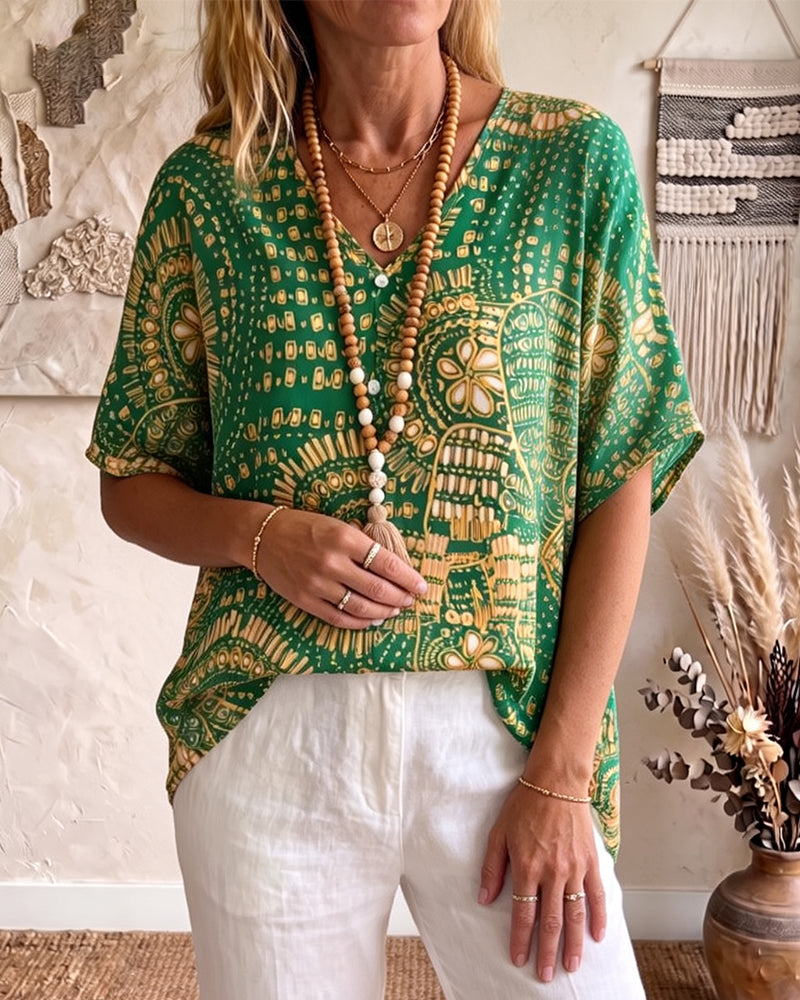 Blouse Ethnique Imprimé Col V