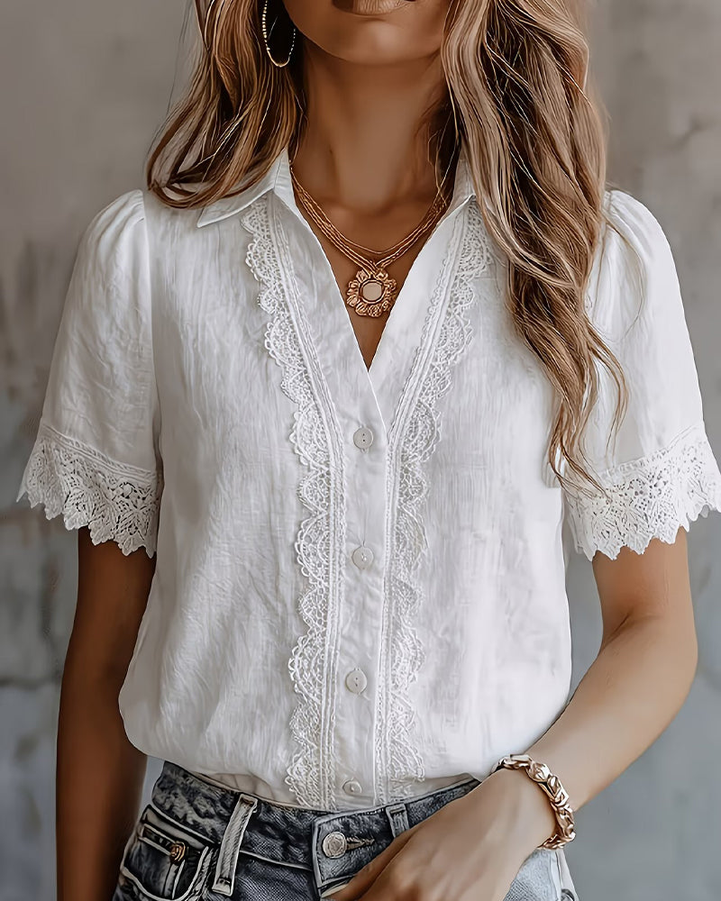 Chemise Col Dentelle Patchwork