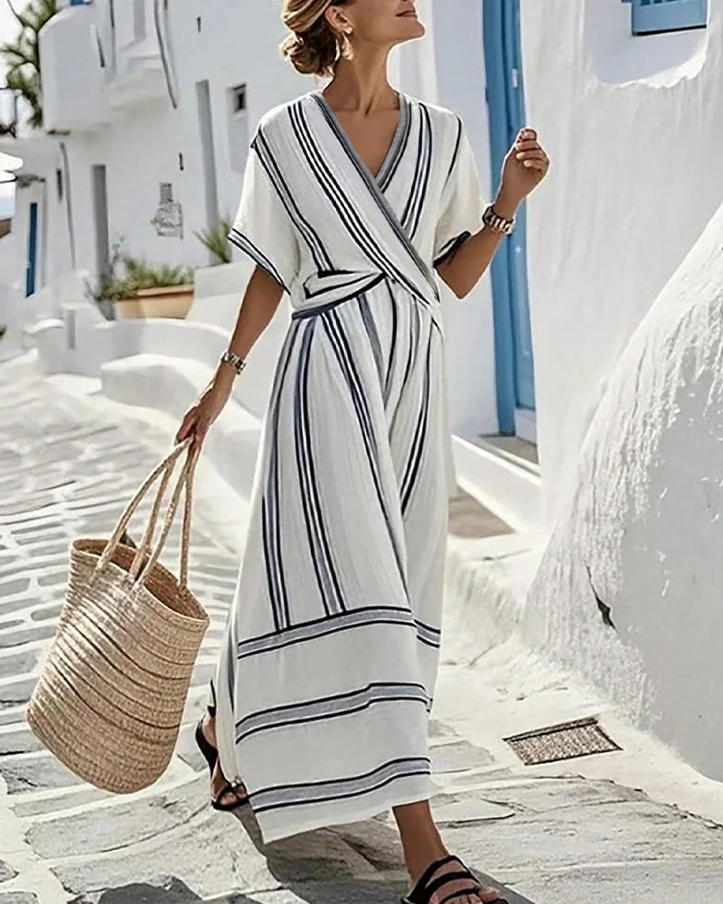 Robe Élégante Sophistiquée Rayée Croisé Taille