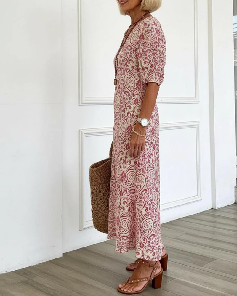 Robe Vintage Florale Encolure V Maxi