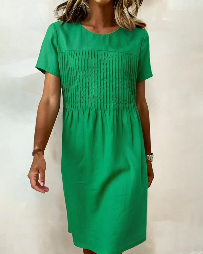 Robe Col Rond Plissé Décontractée