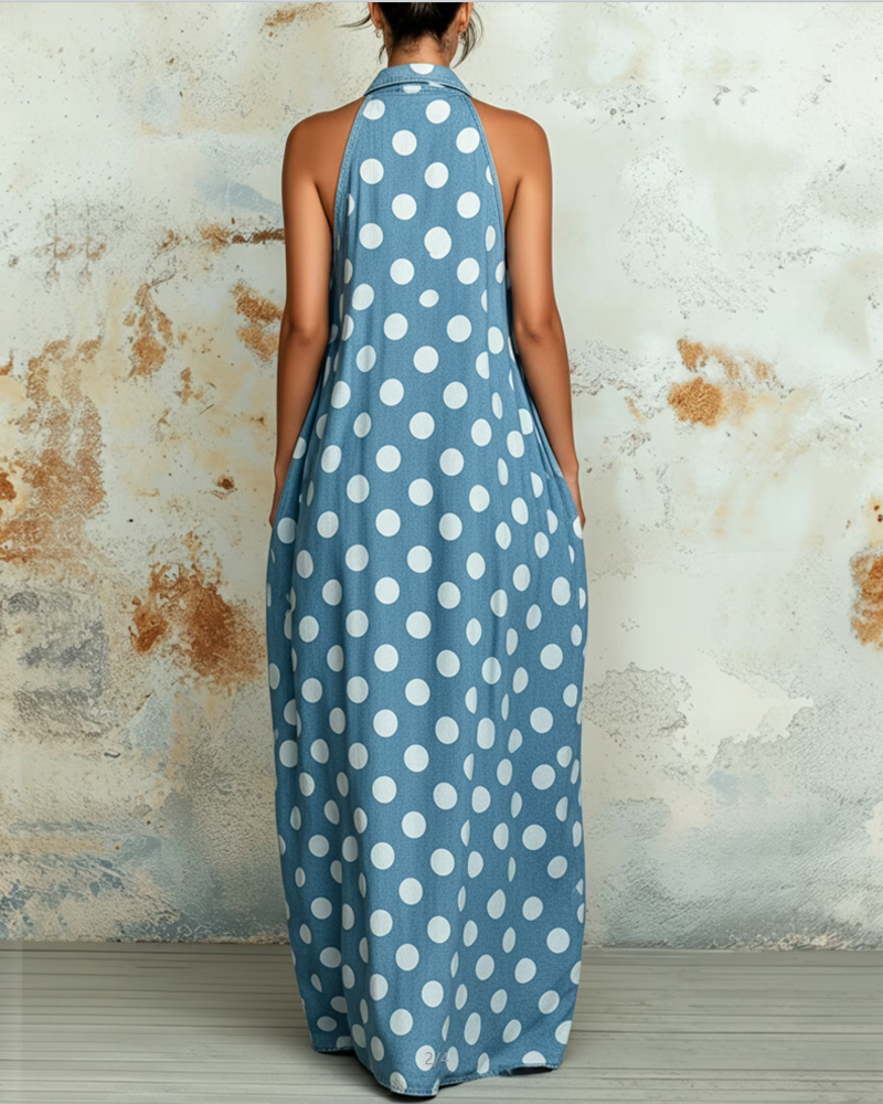 Robe À Pois Soutien Nuque Sans Manches