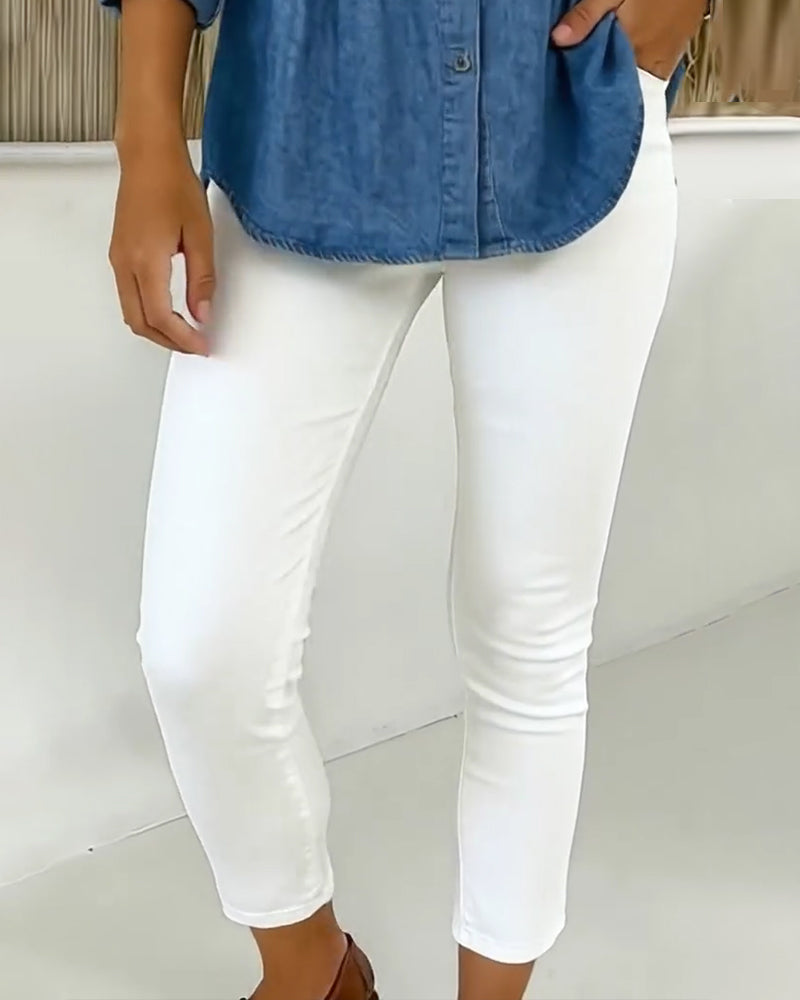 Pantalon Taille Haute Slim-Fit Cropped