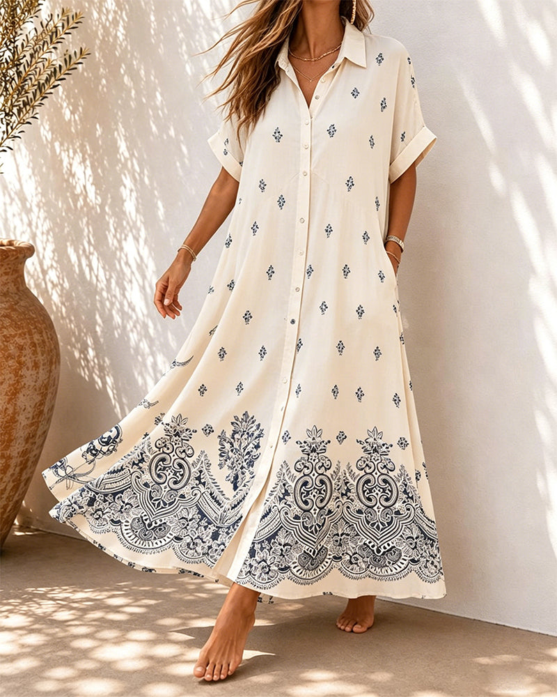 Robe Col De Chemise Imprimé Boutonné