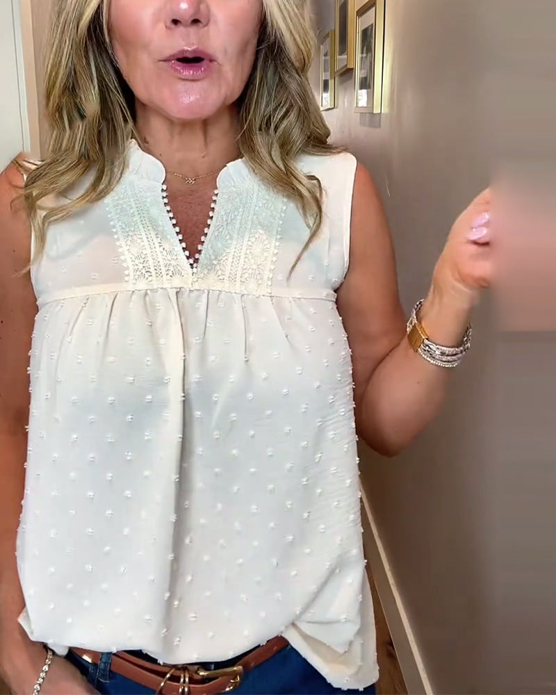 Débardeur Col V Dentelle Patchwork Sans Manches