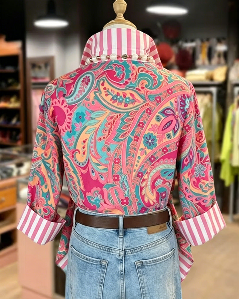 Blouse Patchwork Imprimé Floral Décontracté