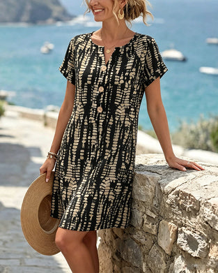 Robe Contraste De Couleur Manches Courtes Ourlet A