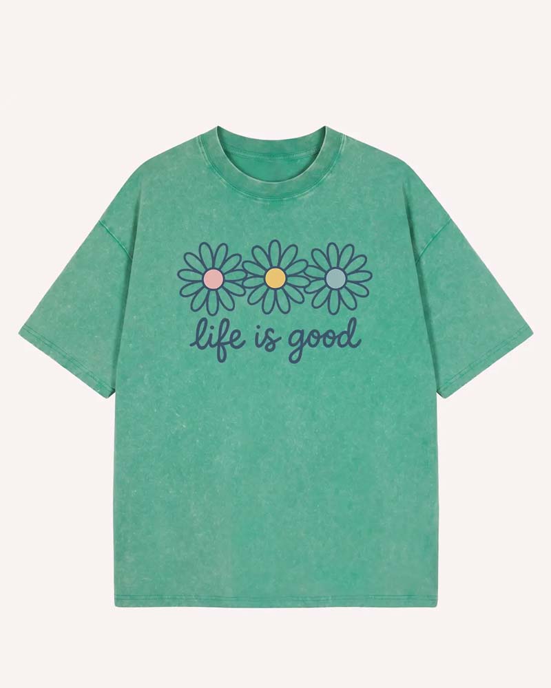 T-Shirt Imprimé Marguerite Décontracté Délavé
