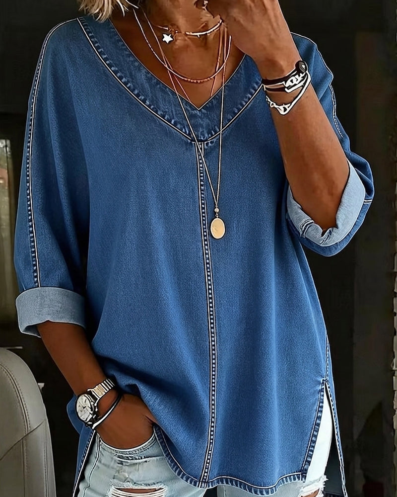 Blouse Col En V Ample Denim
