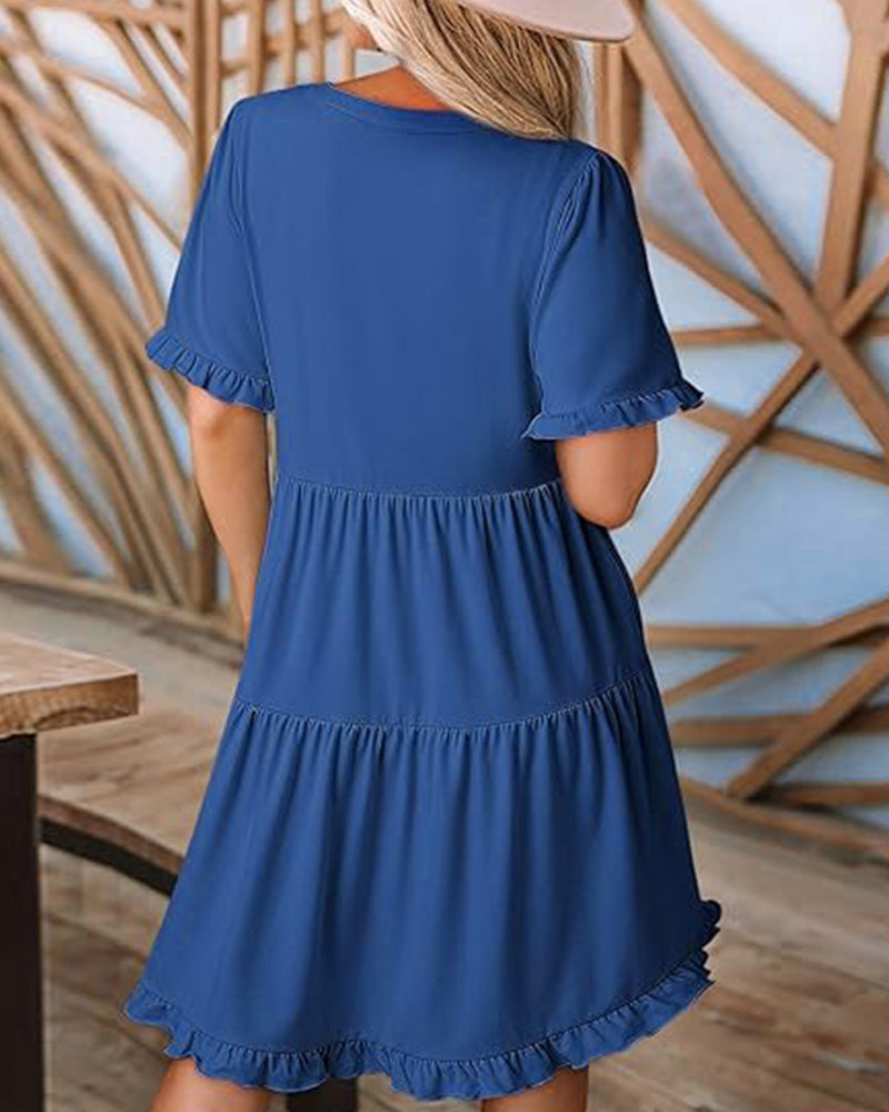 Robe Bordure Volantée Col En V Ourlet Superposé