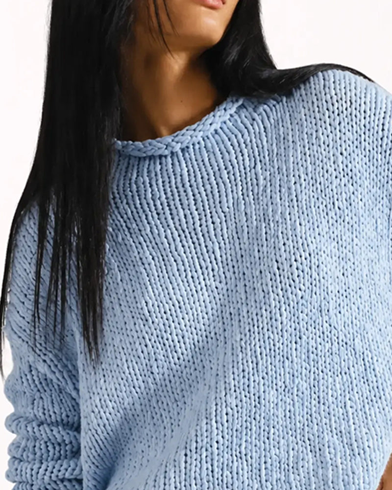 Pullover Col Rond Court Manche Longue Uni