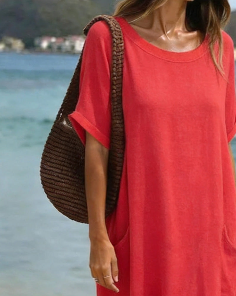 Robe Col Rond Ample Poche
