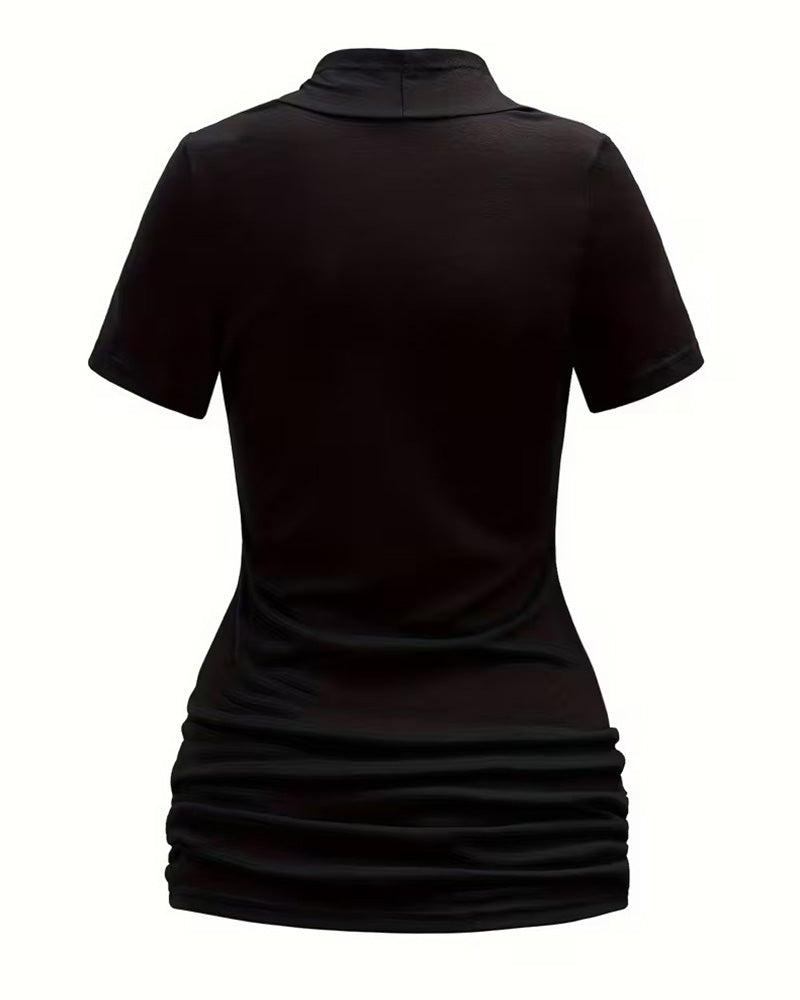 Blouse Décontractée Froncée Ajustée Manches Courtes