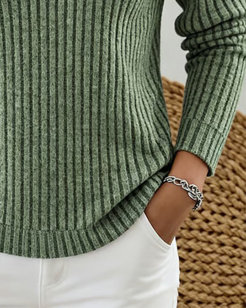 Blouse Côtes Encolure Cache-Cœur Manches Longues