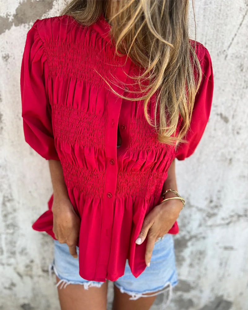 Blouse Mode Décontractée Manches Courtes Uni