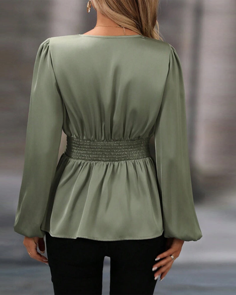 Blouse Col V Manches Bouffantes Taille