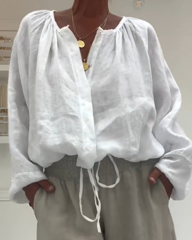 Blouse Manches Longues Froncée Attacher