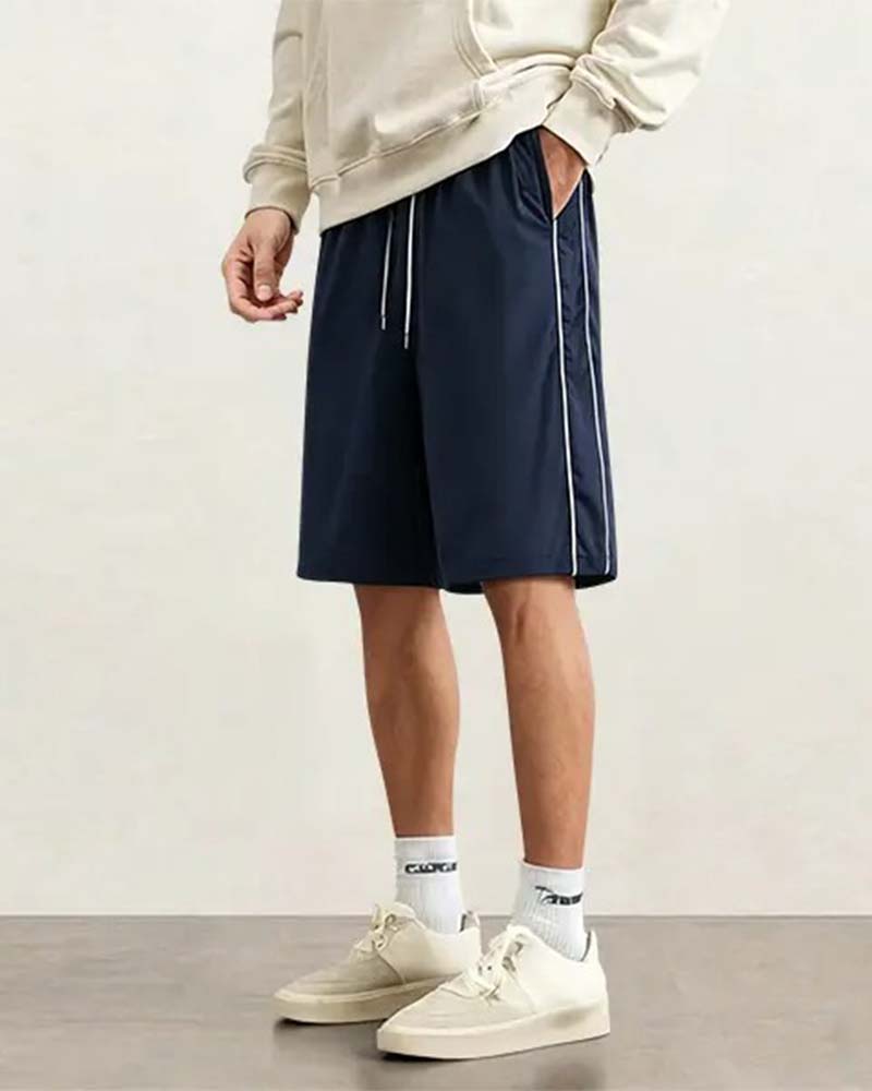 Shorts Double Rayure Blanche Mi-Cuisse Décontracté