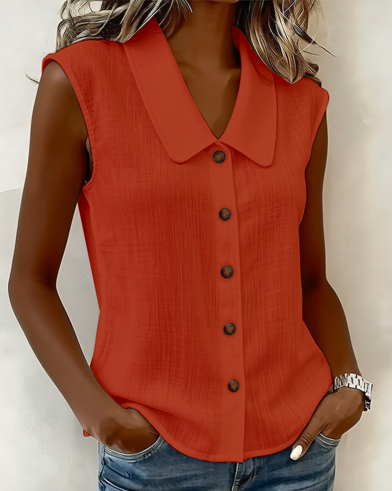 Chemise Sans Manches Col En Lin-Coton