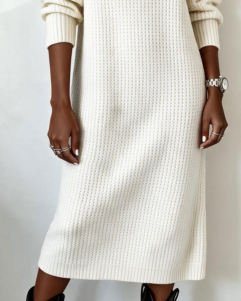 Robe Pull Demi-Zip Col Roulé Uni