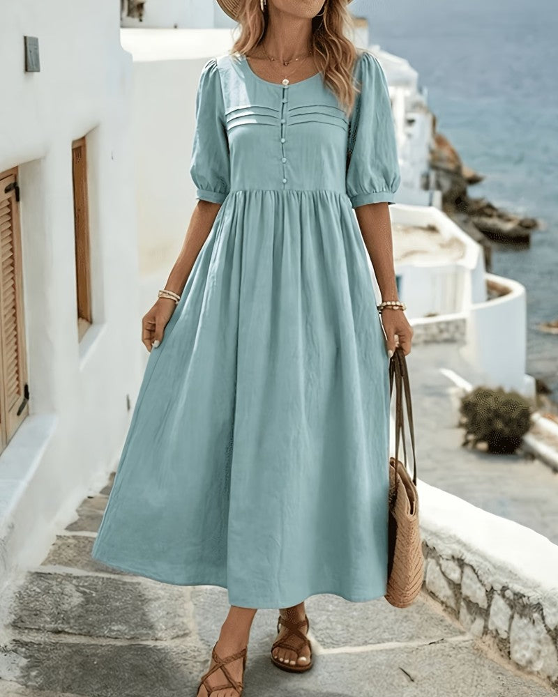 Robe Bouton Devant Plissée