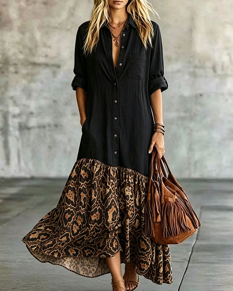 Robe Avec Revers Boutonné À Imprimé Léopard