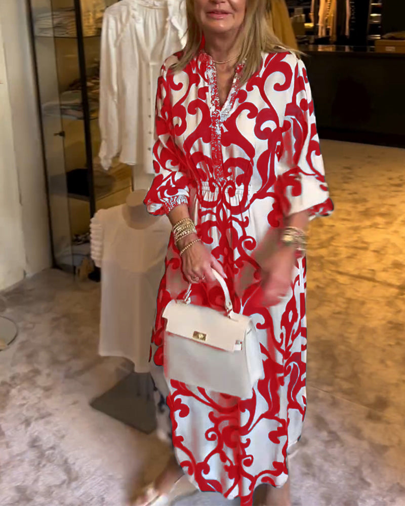 Robe ample imprimée à col en V