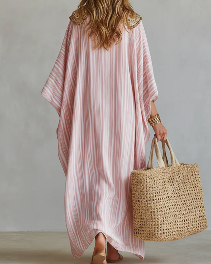 Robe Col V Rayée Décontractée