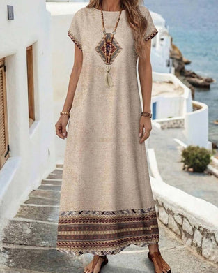 Robe Col Rond Imprimé Chevauchement