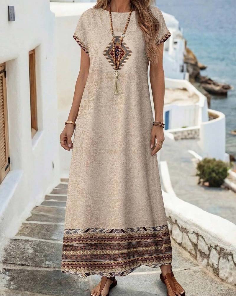 Robe Col Rond Imprimé Chevauchement