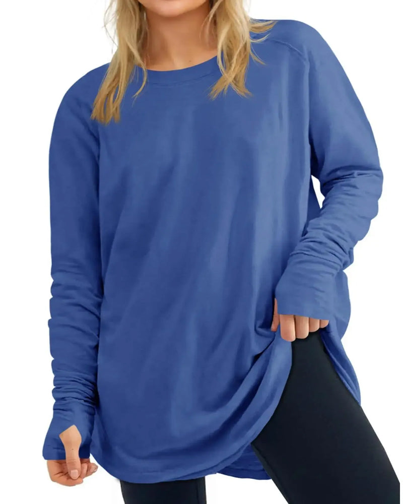 T-Shirt Col Rond Manches Longues Unie Coupe Oversized
