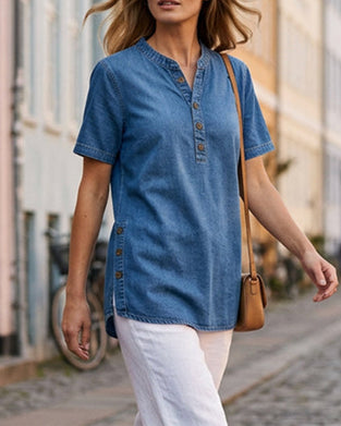 Blouse Décontractée Uni Manches Courtes