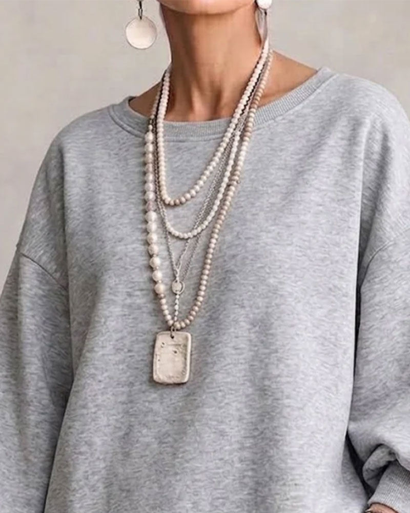 Sweatshirt Col Rond Manche Lanterne Asymétrique