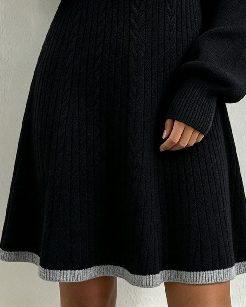 Robe Pull Col V Boutonné Contraste