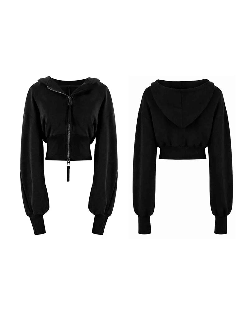 Manteau Double Fermeture Éclair Court Capuche Sweatshirt