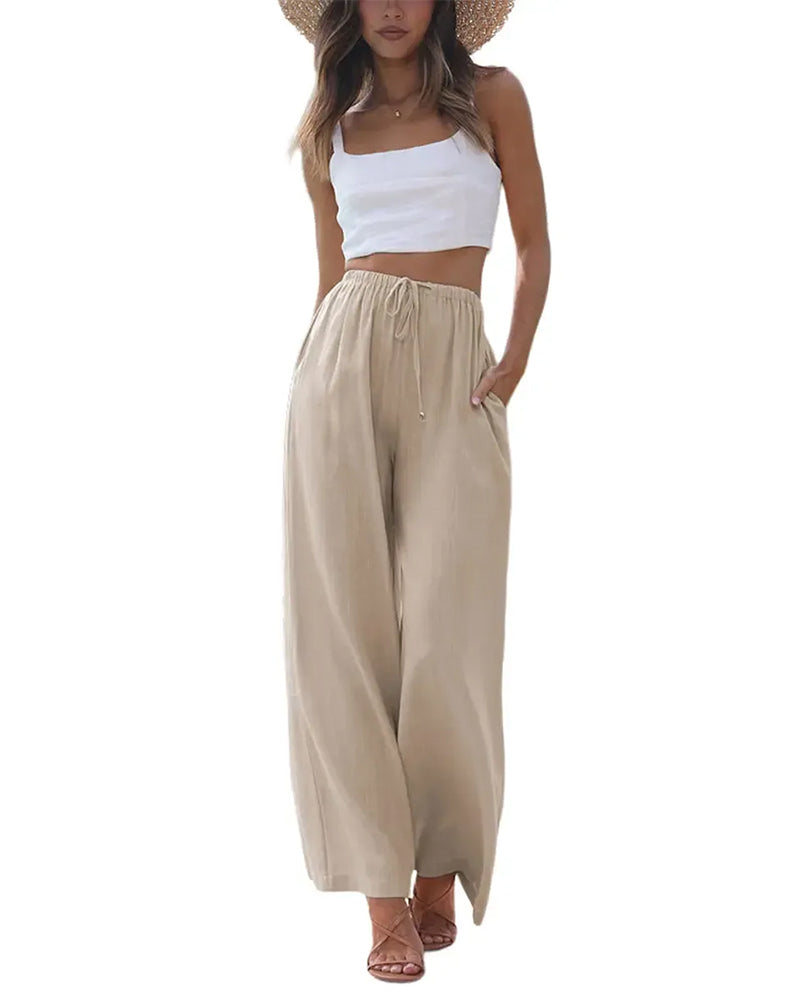 Pantalon Coupe Loose Décontracté Cordon De Serrage Large Jambe