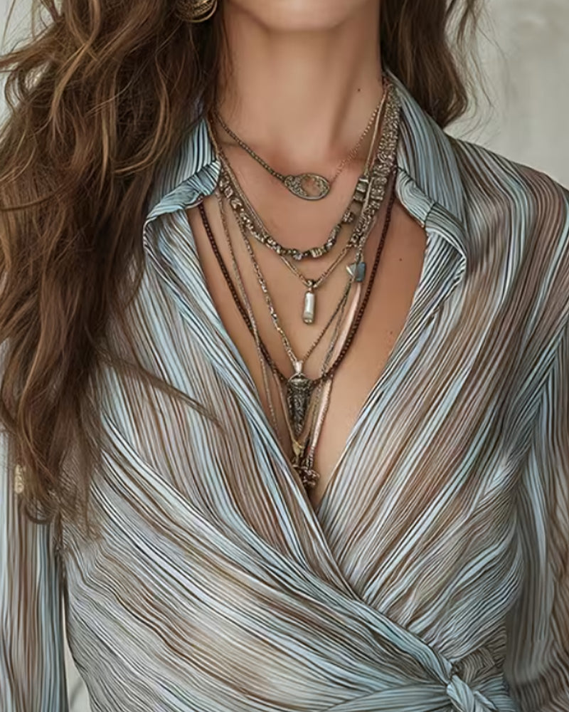 Blouse Revers Rayure Twist Nœud
