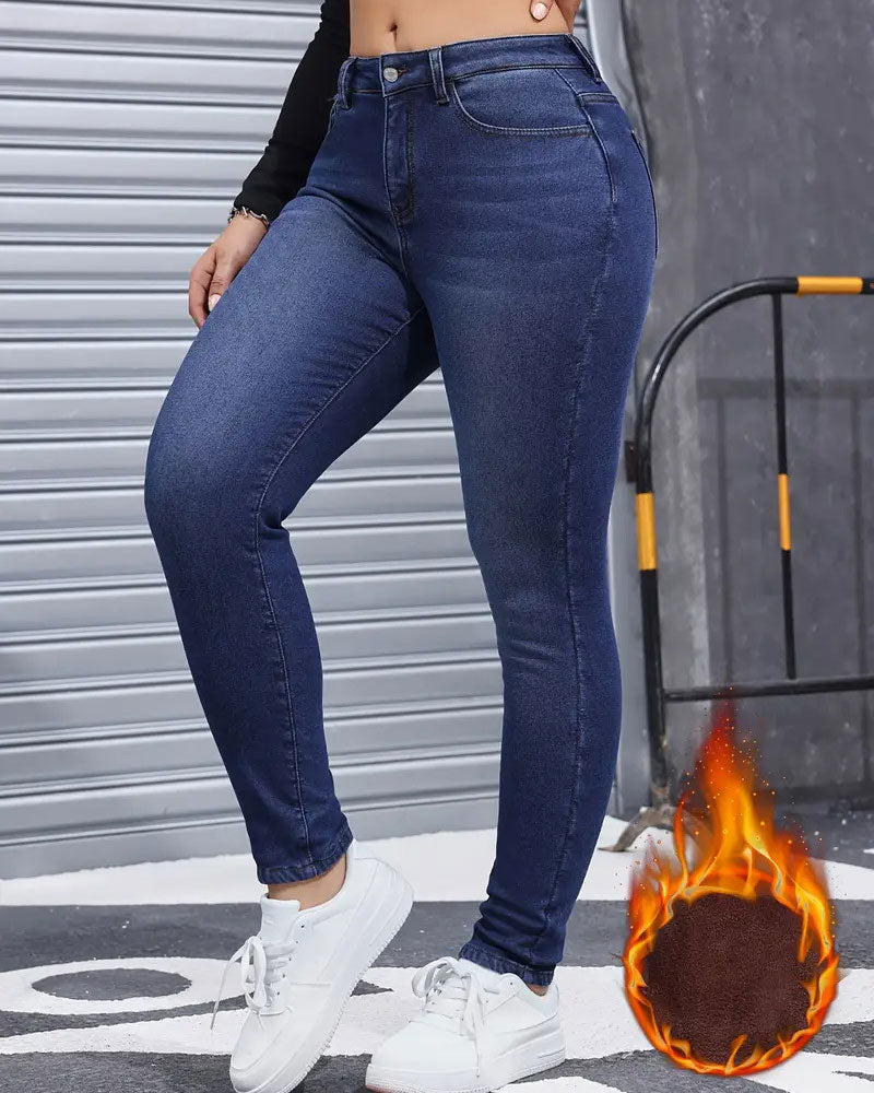 Jean Femme Doublé Polaire Unie Poche