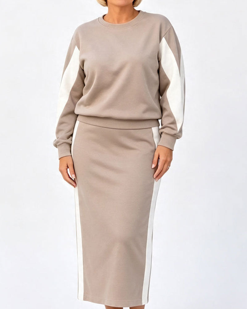 Ensemble Col Rond Bloc De Couleur Jupe