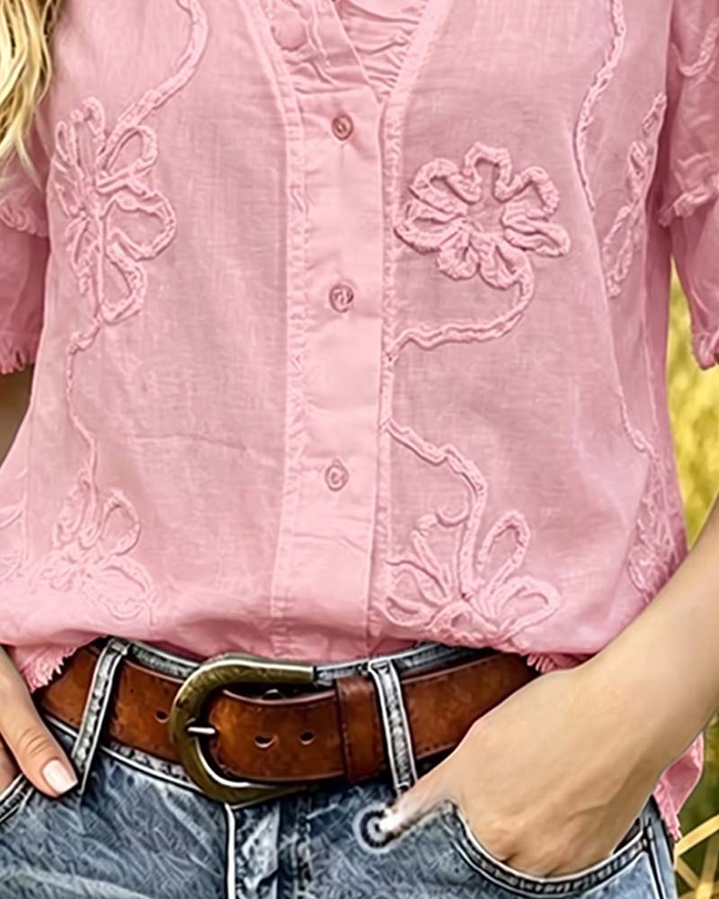 Blouse Ourlet Frangé Manches Bouffantes