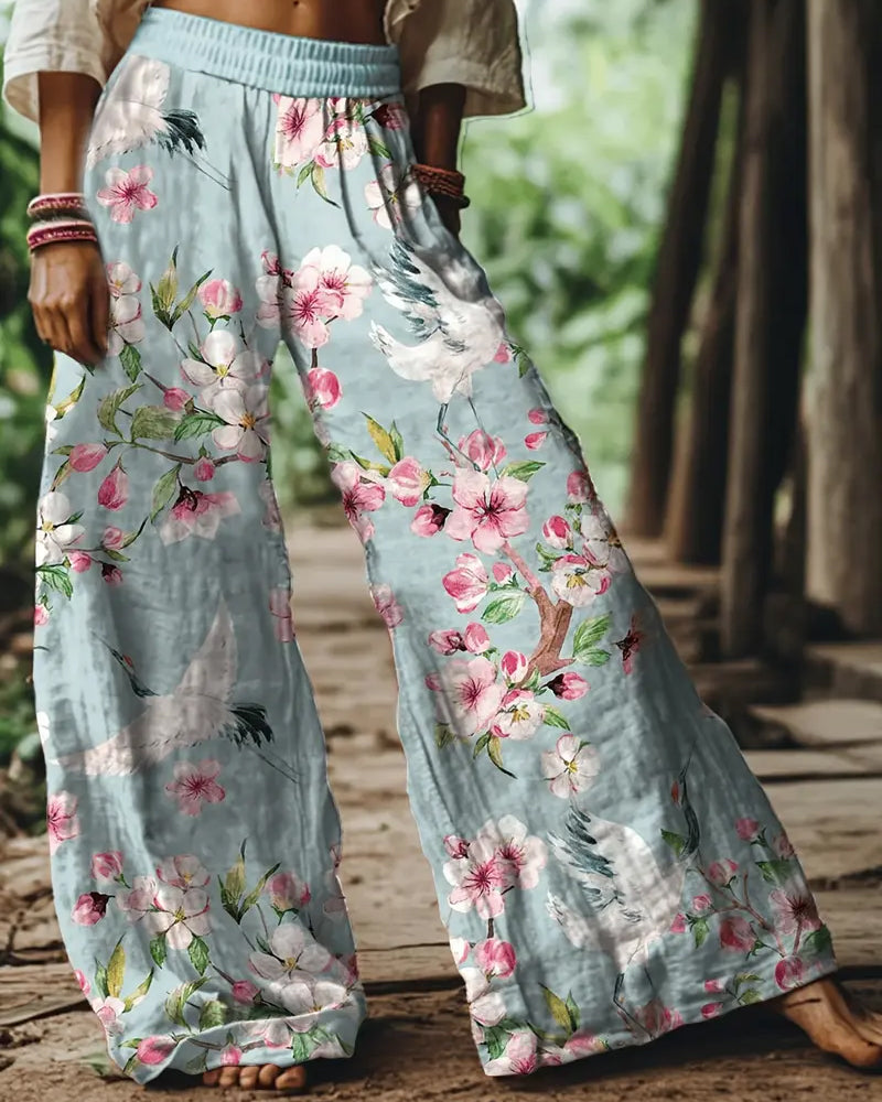 Pantalon Décontracté Imprimé Taille Haute